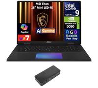 msi Titan AI Gaming Laptop 18" 120Hz Mini LED 4K Display (Intel Ultra 9-285HX, GeForce RTX 5090 24GB, 64GB DDR5, 2x8TB PCIe SSD (16TB), Per Key RGB KB, Win 11 Pro) w/USB-C Dock