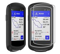 Msiall Protective Case Black Case Compatible with Garmin Edge 1040/Edge 1040 Solar - Full Body Protective Bumper | Silicone GPS Bicycle Case Protective Cover + [Pack of 2] Hardness 9H Screen Protector