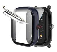 Msiall Tempered Glass Screen Protector Protective Case Compatible with Amazfit Bip U/Bip U Pro, Hard PC All-Round Screen Protector, Ultra Thin Bubble-Free Against Scratches, Black Blue [Pack of 2]