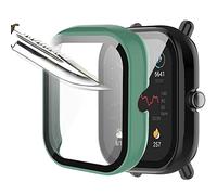 Msiall Tempered Glass Screen Protector Protective Case Compatible with Amazfit Bip UAmazfit Bip U Pro, Hard PC AllRound Screen Protector Ultra Thin BubbleFree Against Scratches Green Black [Pack