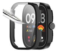 Msiall With Tempered Glass Screen Protector Protective Case Compatible with Redmi Watch 4, Hard PC All-Round Screen Protector Ultra Thin Bubble-Free Against Scratches Protective Case - Black [Pack of
