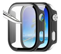 Msialt 2 Pack Black with Tempered Glass Screen Protector for OnePlus Watch 2, PC Case with Hardness 9H Bumper, Full Slim Protective Case for Smart OnePlus Watch 2