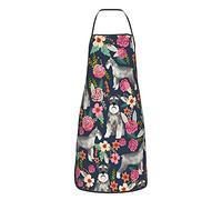 MSINCUDJ Kitchen Aprons,Schnauzer Floral Dog Cooking Apron With Pockets,Waterproof Chef Apron Adjustable Bib For Unisex