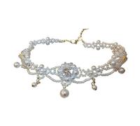 Msioytog 2 Handcrafted Cultured Pearls Collar Necklace Delicate Design Sensitive-Skin Safe Formal Evening Jewelry Expertly Hand Strunge Freshwater Pearls with Uniform Iridescence a Lightweight Yet
