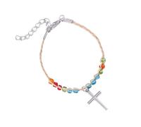 Msioytog Braided Crosses Adjustable Cord Alloy Charm Daily Wear Comfortable Unisex Design Strong Craftsmanship Alloy Wristband
