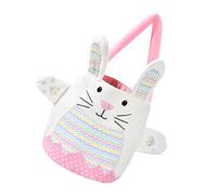 Msioytog Lovely Rabbits Fabric Basket Plush Striped Rabbits Easters Basket with Plush Accent for Eggs Hunts and Home Decors Festival Easters Decors