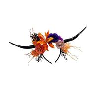 Msioytog Scary Devil Horn Headpiece with Realistic Flower Decors Great for Cosplay and Role Play Activity Halloween Accessory Cosplay Accessory