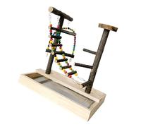 Msioytog Wooden Bird Perches Platform Stand Parrots Swing Toy Birds Hanging Swing Playstand with Chewing Beads Bird Toy Colorful Hanging Cage Climbing Ladder