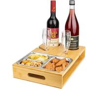 MsisieIve Couch Bar Snack Box, Bamboo Sofa Tray with 2 Snack Bowls, Couch Organiser Tray, Sofa Butler Party Gift for Men & Women