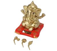 Msiud Ganesha Elephant God Statues Solar Powered, Indian Figurine Car Dashboard Crafts Ornament Bobble Head Dancing Toy Sculpture Statue Miniature Meditation Diwali Present Yoga (Gold)