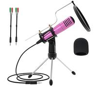 MSIZOY Phone Microphone,3.5mm Plug and Play Condenser Microphone with Tripod Stand & Pop Filter for Recording Music Podcast Gaming Singing YouTube Skype for Phones Mac PC Laptop Desktop Windows（Pink）