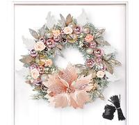 MSJGA 24" Christmas Wreath for Front Door with Poinsettia, Pink Christmas Door Wreath with Balls & Pine Cone Xmas Wreaths for Front Door Wall Home Outdoor Decor