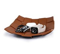 MSJGA PU Leather Valet Tray for Men, Portable Key Bowl for Entryway Table, Bedside Nightstand Desk Catchall Organizer Tray, EDC Dump Tray for Wallet, Watch, Remote, Coin, Phone, Jewelry (Brown)