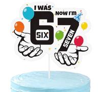 Msjuwek Funny 6-7 Birthday Cake Topper - "I Was 6 Now I'm 7" Meme Cake Decoration, 7.9x6.5in Premium Cardstock Party Supplies for Kids 7th Birthday, Anniversary & Milestone Celebrations