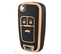 MSKEYZ 3 Button Car Flip Key Cover TPU Case Fit for Opel Vauxhall Insignia Astra Corsa Zafira Mokka Adam Antara Cascada Meriva Movano Vectra Protective Fob (Gold Black For Vauxhall 3 Button)