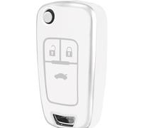 MSKEYZ 3 Button Car Flip Key Cover TPU Case Fit for Opel Vauxhall Insignia Astra Corsa Zafira Mokka Adam Antara Cascada Meriva Movano Vectra Protective Fob (White Silver For Vauxhall 3 Button)