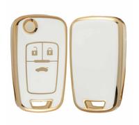 MSKEYZ 3 Button Car Flip Key Cover TPU Case Fit for Opel Vauxhall Insignia Astra Corsa Zafira Mokka Adam Antara Cascada Meriva Movano Vectra Protective Fob (Gold White For Vauxhall 3 Button)