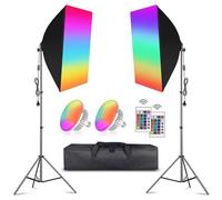 MSKIRA Softbox Lighting Kit Continuous Photography Lighting Kit 2x150W 3200-6000K Dimmable RGB LED Light Bulbs Soft Box Light for Video Recording Filming Lights YouTube Portrait Product Shooting