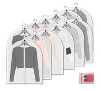 MsKitchen Clear Garment Bags Clothes Covers Protecting Dusts (Set of 12) for Storage Plastic Garment Bags Hanging Clothes Bags Dress Bag with Full Zipper for Closet Storage and Travel 24'' x