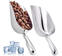 Mskmnkot 2Pcs Metal Scoop 12oz Smooth Silver Aluminium Alloy Multi-Purpose Scoop with Curved Handle for Ice, Flour, Rice, Pet Food and More Metal