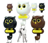 Mskmnkot 3 pcs Owl Key Holder Adhesive Wall-Mounted Magnetic for Keys, Hats, Bags (Automatic Eye Movement), Wall Mounted Key Holder