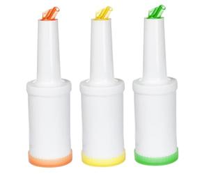 Mskmnkot 3Pcs Bar Juice Pour Bottles, 1L Large Capacity Pour Spouts for Liquor Bottles, Lightweight Plastic Salad Bar Buffet Station for Home Bartending Supplies Juice