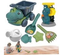 Mskmnkot Beach Toys 7PCS, Dinosaur Sand Toys Includes Dump Truck, Watering Can, Shovel, Rake and Sand Molds, Safe Plastic Sandbox for Toddler Kids Girls Boys