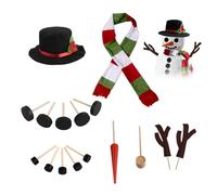 Mskmnkot Build A Snowman Kit Snowman Kit 16pcs/Set Christmas Build A Winter Outdoor Decorating with Hat Scarf Eyes Mouth Button, Carrot Nose, Snuff Bottle