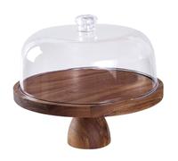 Mskmnkot Cake Stand, 12in Wooden Cake Stand with Ball Top Handle Acrylic Lid, Footed Round Snack Container for Displaying Desserts, Cheese Plates