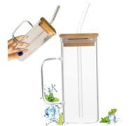 Mskmnkot Cups with Lids and Straws Tumbler with Lid and Straw Square 400Ml Transparent Tumbler Cups with Handle Heat Resistant Glass Drinking for Home Office, White, with Lid and Straw