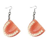 Mskmnkot Denture Earrings Funny Hand-made Ear Pendant Tooth Shaped Earrings Exaggerated Ear Decors for Party Festival Women weird