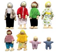 Mskmnkot Dollhouse People Complete Dollhouse Family Set Wood Dolls with Movable Limbs Family Role-Playing for Warm Indoor Decoration of 8