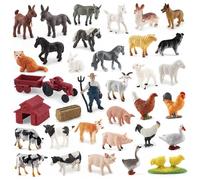 Mskmnkot Farm Animals 34pcs Farm Animal Figurines Realistic Livestock Tractor Figures Animals Learning Educational Playset Resin for Toddlers Kids Gifts