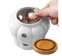 Mskmnkot Garlic Pot 4x4in Vented Freshness Ceramic Kitchen Garlic Keeper Large Opening With Lid Countertop Non-Slip Hollow Stylish Storage for Onions, Ginger (White) Pot
