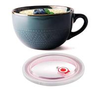 Mskmnkot Microwave Soup Mug with Lid, 700Ml Ceramic Soup Mug with Handles & Lid Microwave Safe for Cereal Oatmeal Ramen