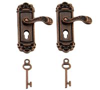Mskmnkot Miniature Door Handle with Mini Key 2 Sets 1:12 Dollhouse Door Knocker Metal Miniature Knobs for Dollhouse Accessories Mini Furniture Accessories Bronze Handle