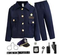 Mskmnkot Police Costume for Kids 8-10 Uniform with Realistic Accessories Role Play Halloween (Size M), Kids Police Costume
