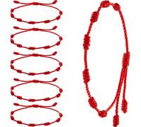 Mskmnkot Summer String Bracelets Red Bracelet Red Cord Bracelet Adjustable Kabbalah Knot String Amulet for Protection, Evil Eye and Good Luck for Friendship 6 Pieces 1