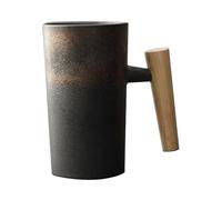 Mskmnkot Vintage Mugs Coffee Mug with Wooden Handle 220Ml Ergonomic Exquisite Stoneware Vintage Mugs Home Office Ceramic Cup for Tea Drinks Water, Gilding Glazing Color, Coffee Mug