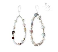 MSLSOZ 2Pcs Beaded Phone Wrist Strap, Cute Handmade Digital Camera Charm Strap, Phone Charms, Anti-Loss Handstrap, Elegant Camera Chain for MobilePhone Case, Keychain (Beach Boho White)