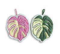 MSLSOZ 2Pcs Monstera Deliciosa Hand Towels, Absorbent Soft Hanging Tea Towels for Bathroom & Kitchen, Decorative Swiss Cheese Face Towels, Home Decor & Gifts for Plant Lovers