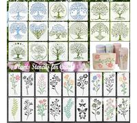 MSLSOZ 34PCS Craft Plant Stencils - Big Trees and Flowers, Reusable Painting Stencils for Painting on Canvas, Paper, Walls, Wood, Scrapbooks.