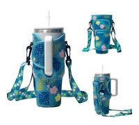 MSLSOZ 40 oz Stanley Cup Bag, Blue Jungle Stanley Holder, Unified Pattern Design for Cup Bag and Strap, Equipped with Adjustable Crossbody Strap and Phone Pocket, Suitable for Commuting, Travel, Gym