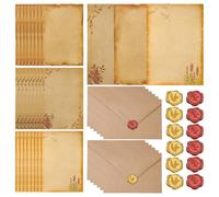 MSLSOZ 48-Piece Vintage Letter Paper and Envelope Set, Includes 24 Sheets of 21*14.5 Love Letter Paper, 12 Pieces of 14*19 Vintage Envelopes, 12 Wax Seal Stickers, for Weddings, Birthdays, Christmas.