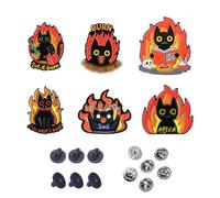 MSLSOZ 6-piece cat enamel brooch set, fun black cat flame brooch, burning beautiful mental state, funny badges,suitable as accessories for backpacks, clothing, hats, etc
