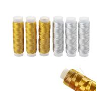 MSLSOZ 6-Piece Small Spools Metallic Embroidery Thread Set - 200m/Spool Shiny Gold & Silver Embroidery Thread for Cross Stitch, Handmade DIY & Creative Decorative Stitching (Total 1200m).