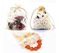 MSLSOZ 60 pieces of drawstring organza bag, white gold gift packaging bag, star moon/heart/rose pattern, suitable for wedding, birthday party, party favour wrap, 10 × 15cm.