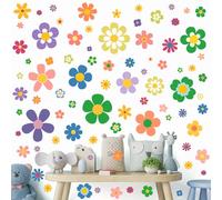 MSLSOZ 88 Pcs Floral Wall Stickers - White Film Material, Non-Transparent on Walls, Flowers in Various Sizes & Shapes - Colorful Adorable kids wall stickers for Boys & Girls Bedroom, Children's Rooms.