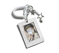 MSLSOZ Kpop Photocard Holder with Keychain, Soft Leather Card Holder with Embossed Star-Patterned, White ‘Superstar’ Photocard Frame with Charm, Sl ift for Girls & Music Lovers