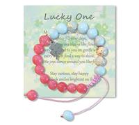 MSLSOZ Natural Stone Bracelet, Adjustable Lucky Bracelet with Clover Charm, Birthday Gift with Meaningful Card & Gift Box, Cute Present for Daughter, Granddaughter, Niece (Lucky One)